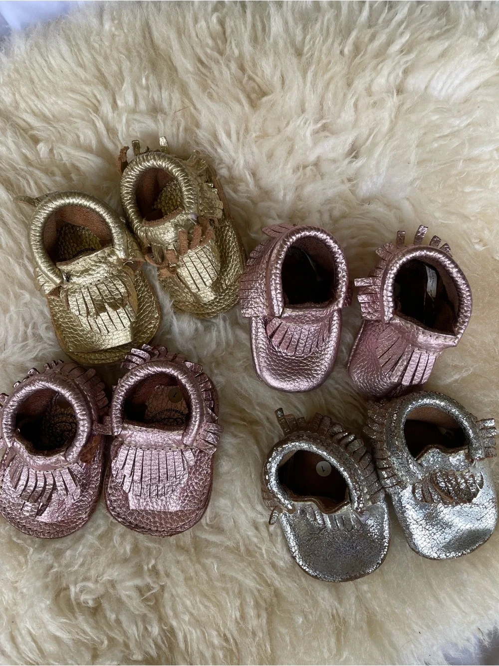 Metallic Fringe Moccasins for Kids - Gold, Rose Gold & Silver